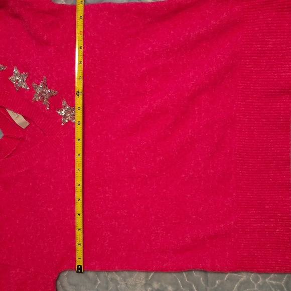 LOFT Pink V-Neck Sweater with Silver Star Accents Size XS - Picture 6 of 7